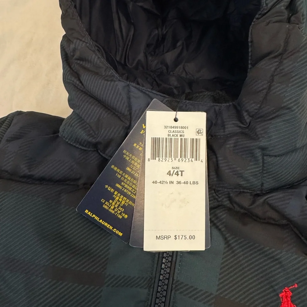 NWT Polo Ralph Lauren Boys plaid puffer jacket 4T - Picture 3 of 6